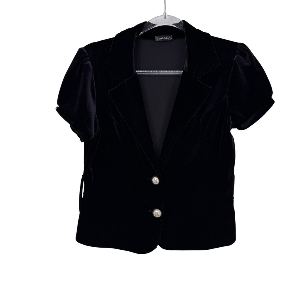 Vintage Y2K NikiBiki Velvet Jacket Juniors Large Black Whimsigoth Silver Buttons